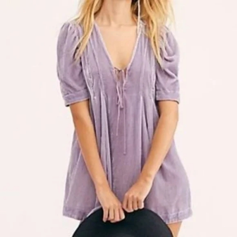 Free People Adele Velvet Tunic Top XS Purple Cottagecore Festival - Picture 2 of 6